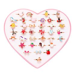 10-Piece Kids' Cartoon Ring Set: Candy, Flower, Animal, Bow Shapes | Random Color Mix Finger Jewelry for Girls, Toys Inc