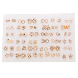 36-Pair Gold Earrings Set: Rhinestone Flower, Geometric & Heart Studs for Women