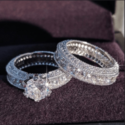 Stunning Silver Zircon Wedding Ring Set - Perfect for Women's Engagement & Anniversary