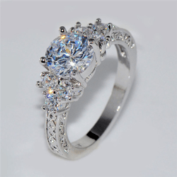 Silver Engagement Rings with White Zircon Stones for Women - Elegant Bridal & Anniversary Jewelry