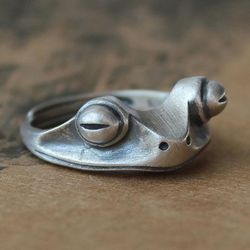 Artistic Retro Frog & Toad Resizable Rings - Unisex Silver Statement Gift for Men & Women