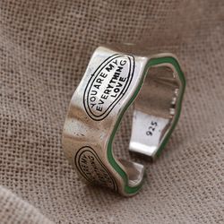 2023 new elegant thai silver ring with green stripe carving for women's new year gift