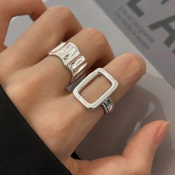 2023 Hot Sale Women's Fashion Silver Rings Set: Creative Irregular Geometric Party Jewelry Gift