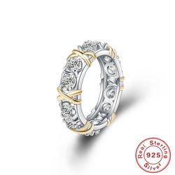 925 Sterling Silver Rings with Gold Inlay and Zircon for Women - Glamorous Engagement & Wedding Jewelry Gifts
