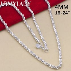 High-Quality 925 Sterling Silver 4MM Rope Chain Necklace for Men and Women, 16-24 Inches - Beautiful Fashion Jewelry Per