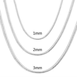 925 Sterling Silver Snake Chain Necklace: 1MM/2MM/3MM Width, 40-75cm Length, Fashion Jewelry for Men & Women, Ideal for
