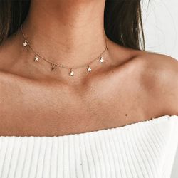 Boho Statement Necklace: Stylish Stars Dangler Choker for Women - Fashionable Clavicle Chain Jewelry, Perfect Birthday G