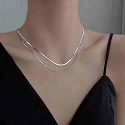 2023 Unique Design S925 Silver Double Layer Snake Chain Necklace: Fashionable Hip-hop Retro Fine Jewelry for Women