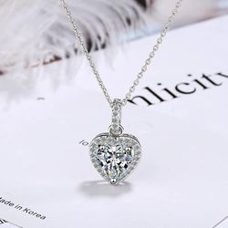 Designer Luxury 925 Sterling Silver Heart Pendant Necklaces with Zircon for Women | Elegant Jewelry Gifts | Free Shippin