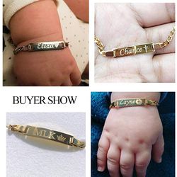 personalized baby name bracelet in gold tone stainless steel - adjustable for newborns to children - ideal gift for boys