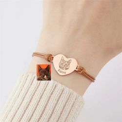 personalized dog photo bracelet for women | custom stainless steel adjustable pet portrait jewelry gift for pet owners a