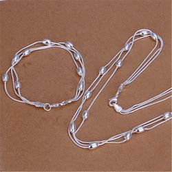 925 sterling silver fringed oval beads jewelry set: chain bracelet & necklace for women - elegant fashion accessories fo