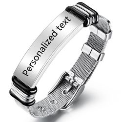 personalized punk stainless steel bracelet with engraved logo | trendy net band men's friendship jewelry