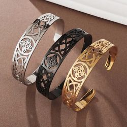 stainless steel celtic witch knot bracelet - adjustable open cuff for men and women - witchcraft amulet jewelry - unique