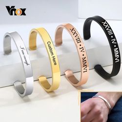 vnox stainless steel personalized bangle, custom classic cuff bracelet for men and women, ideal birthday gift