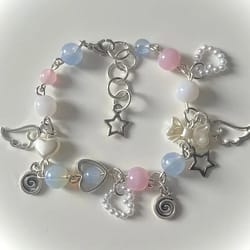 y2k handmade beaded angel wings bracelet: coquettish fairy tale jewelry