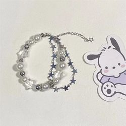 vintage harajuku pentagram pearl and crystal star bracelet for women - y2k aesthetic charm, girl's jewelry gift