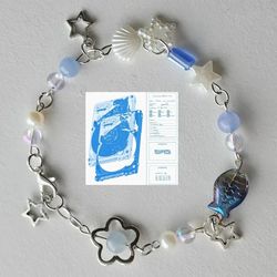 handmade y2k earth beaded bracelet: aesthetic wave charm design