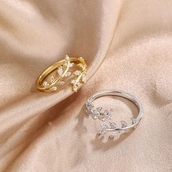 gold adjustable branch zircon women's ring - sterling silver 925 | wedding jewelry wholesale with free shipping