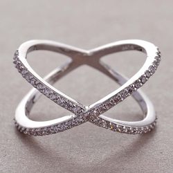 trending: huitan luxury cross x engagement ring with cz stones – silver color | elegant women's jewelry