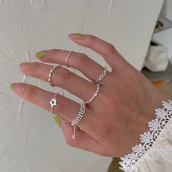 shop trendy 925 sterling silver flower multi-layer tassel ring - adjustable & chic women's jewelry | meetsoft