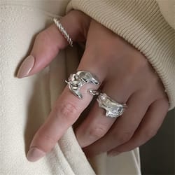 silver irregular surface finger rings: creative geometric punk opening jewelry for women