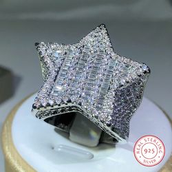 925 silver luxury star diamond rings: solid white/yellow gold shine jewelry for men/women - perfect hiphop gifts