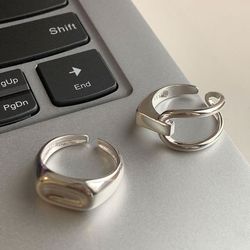 trendy korean style silver rings: adjustable & asymmetric designs for women | unique geometric jewelry gifts - livvy