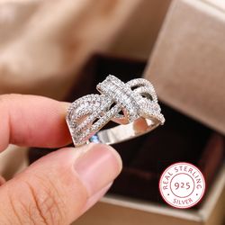unique bow personality zircon ring - exquisite 925 sterling silver wedding jewelry for women