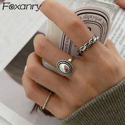 foxanry silver rings: ins fashion twist design for couples - geometric thai silver jewelry