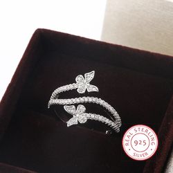 stunning butterfly white zircon ring: high-quality 925 sterling silver jewelry for women's birthday parties - ideal gift
