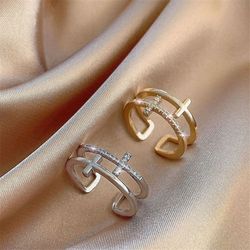 vintage zircon rings: 925 sterling silver gold double cross jewelry for women | luxury quality, free shipping