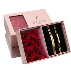 Custom Titanium Steel Couple Bracelets with 18K Gold Plating - High-Quality Anniversary Jewelry Gift for Men and Women (