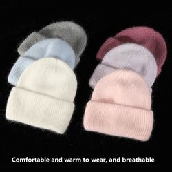 Women's Fashionable Rabbit Fur Winter Hat - Warm Solid Beanie for Adults