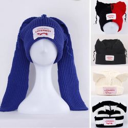 Winter 2022 Cute Long-Eared Fox Crochet Hat: Women's Knitted Costume Beanie for Christmas & Hip-Hop Style Gift