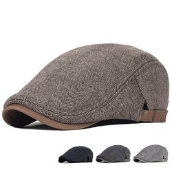 Men's Winter Wool Newsboy Cap: Thick & Warm Vintage Herringbone Stripe Beret Gatsby Hat, Adjustable