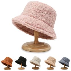 Unisex Lambswool Bucket Hats with Letter Embroidery - Wholesale Winter Sun Visor Fisherman Caps for Men and Women