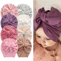 bunny knot turban hats for baby boys & girls: solid ribbed striped elastic caps, newborn to toddler 0-4t