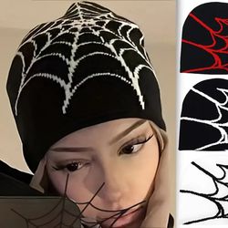Y2K Goth Spider Web Knitted Hat: Unisex Warm Beanie for Hip-hop Street Style