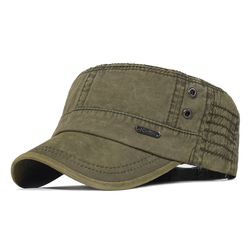 men's vintage flat top military cap - unique design washed cotton cadet army hat