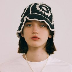2024 handmade flower crochet bucket hat: women's summer knit beanie, ins y2k korean fashion panama cap