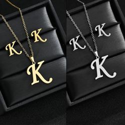stainless steel a-z alphabet initial necklace & earrings set for women - personalized fashion jewelry gift