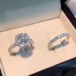 Silver Princess Ring with White Zircon Stones: Luxury Women's Wedding & Engagement Jewelry Set