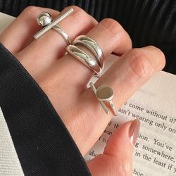 ventfille 925 sterling silver rings: vintage double layer geometric nail design - party jewelry & gift accessories for d