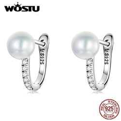 WOSTU 925 Silver Shell Pearl Zircon Stud Earrings for Women - Fashion Party Jewelry CQE1288