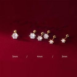 TrustDavis 925 Sterling Silver Gold Six-Claw CZ Stud Earrings for Women - Fine Wedding Jewelry DA2712