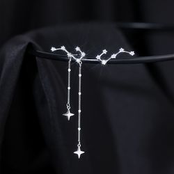 925 sterling silver constellation tassel earrings: glamorous long shiny earrings, perfect birthday gift for women - fine