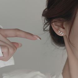 925 Sterling Silver Leaf Stud Earrings with Zircon Sparkle - Elegant & Simple Female Wedding Jewelry Gift