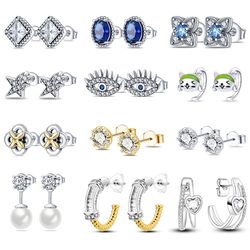 silver 925 shell pearl & cubic zirconia daisy flower ear studs: fashionable original women's earrings
