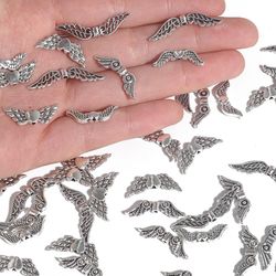 20 Antique Silver Angel Wing Charm Spacers for DIY Jewelry Making - Earrings, Necklace, Bracelet Accessories